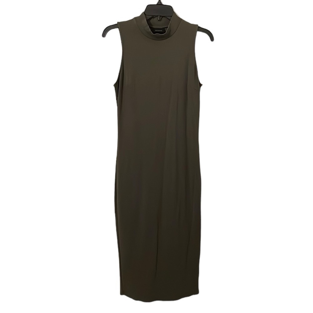 WHO WHAT WEAR | Women’s Olive Green Turtleneck Sleeveless Midi Dress Size‎ S